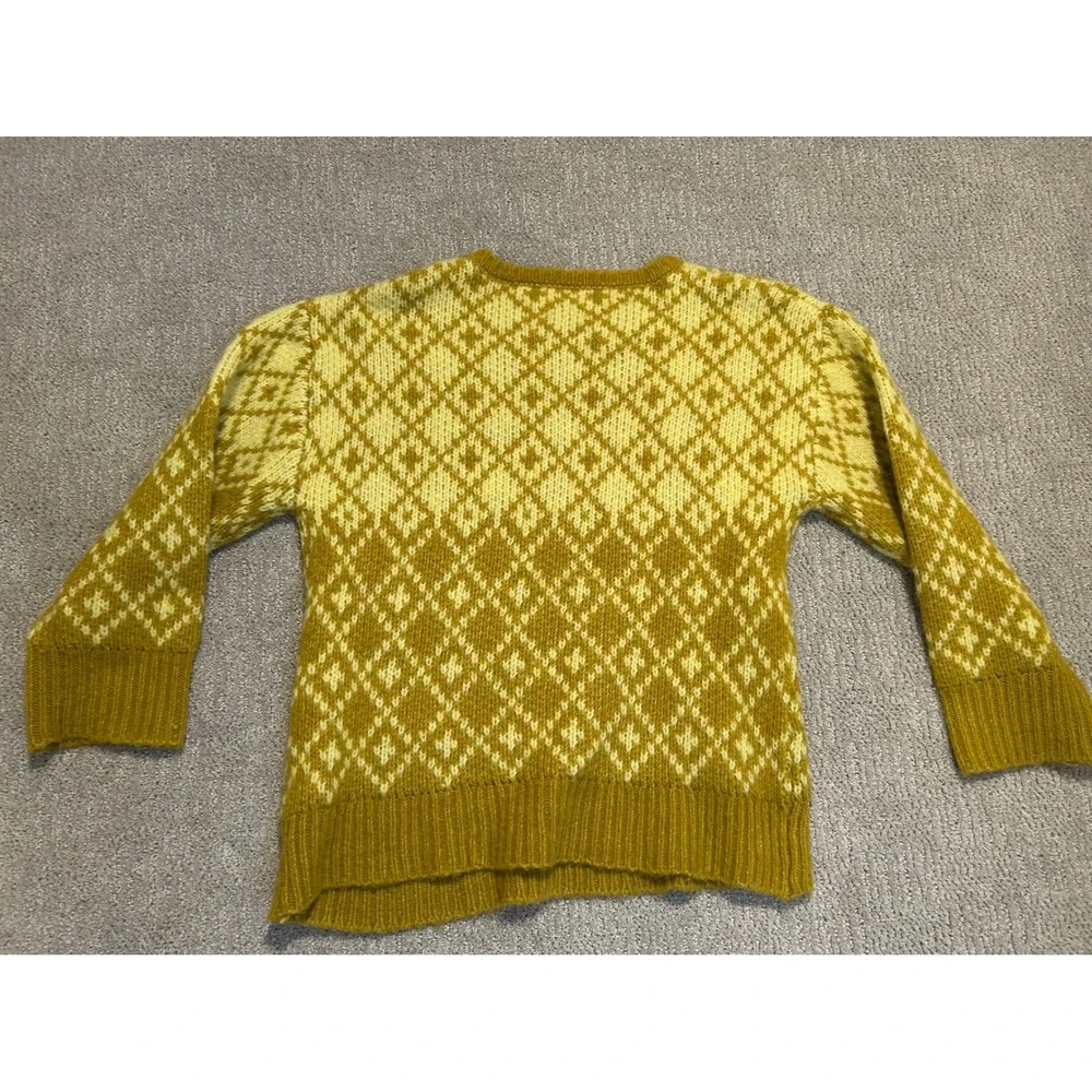 Maeve Anthropologie Yellow Argyle Wool Blend Knit Sweater Crew Neck Medium - Picture 6 of 6